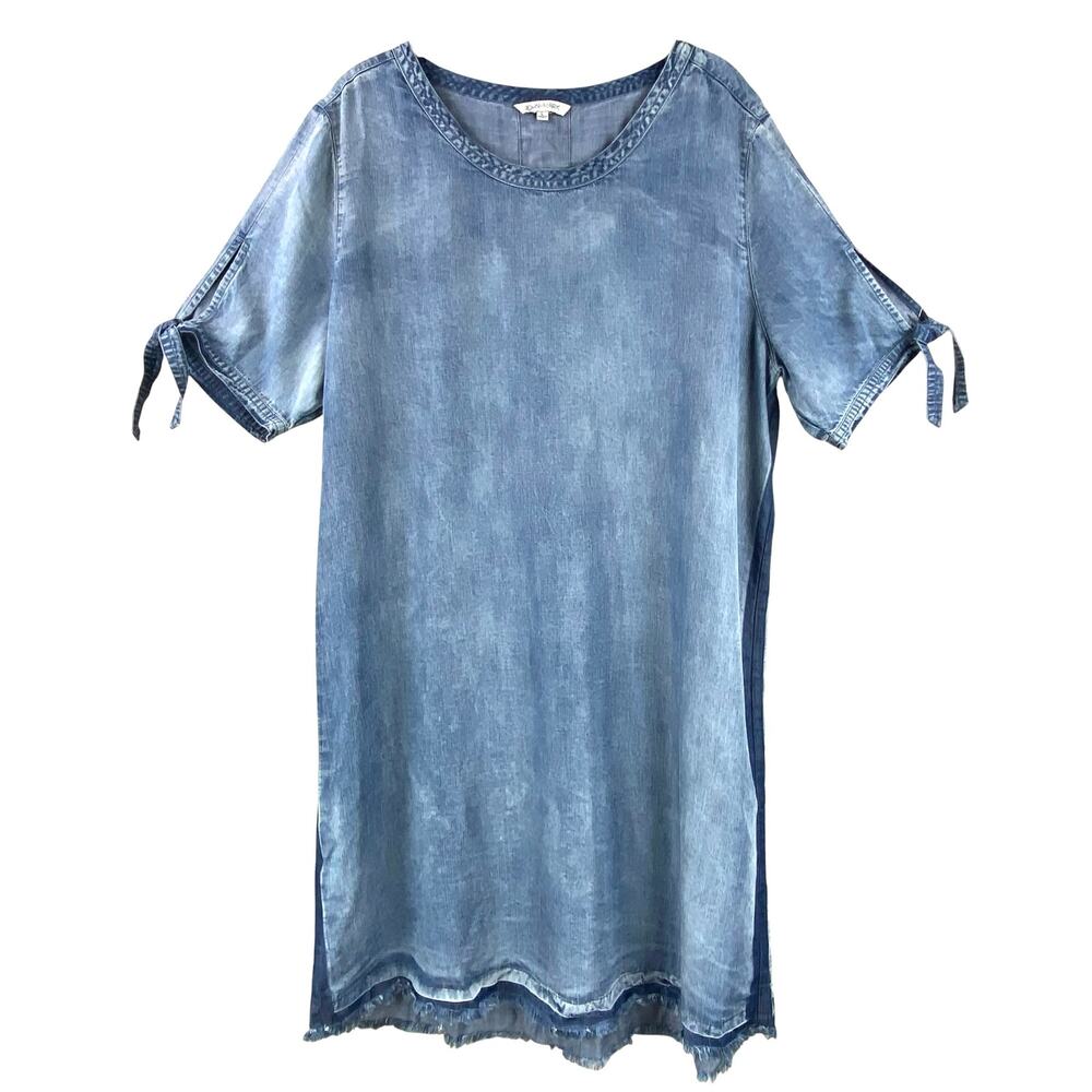 John Mark Chambray Shift Dress Size L Art To Wear Boho Lace Up Back - Picture 6 of 10